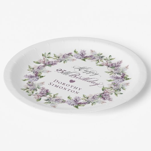 Assiettes En Carton Fleur de printemps violette Lilac 95e anniversaire (Angle)