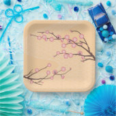 Assiettes En Carton Fleur de prune rose sur jaune (Fête)