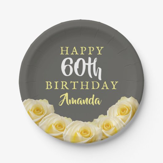 Assiettes En Carton Fleur de rose jaune 60e anniversaire (Devant)