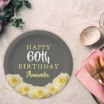 Assiettes En Carton Fleur de rose jaune 60e anniversaire<br><div class="desc">Fleur de rose jaune 60e Plaques d'anniversaire. De belles roses jaunes. L'arrière - plan est gris tableau noir. Le texte est en blanc et jaune et est facilement personnalisable - personnalisez-le avec votre nom et votre âge. Parfait pour une fête du soixantième anniversaire de femme.</div>