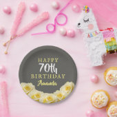 Assiettes En Carton Fleur de rose jaune 70e anniversaire (Fête)