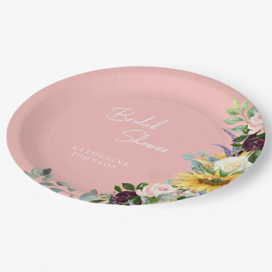 Assiettes En Carton Fleur de soleil flou de Fête des mariées personnal (Angle)