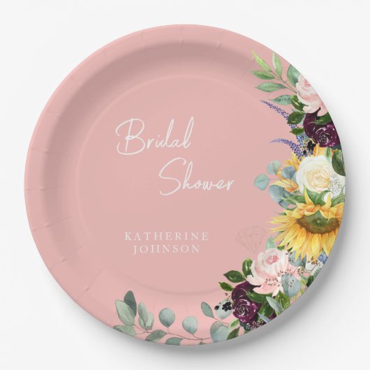 Assiettes En Carton Fleur de soleil flou de Fête des mariées personnal (Devant)