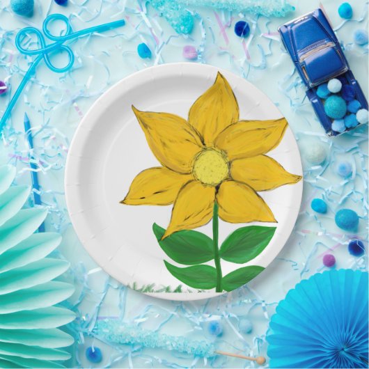 Assiettes En Carton Fleur de soleil jaune (Fête)