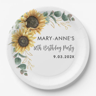 Assiettes En Carton Fleur de tournesol 80e fête d'anniversaire