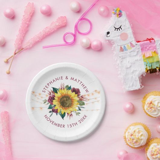 Assiettes En Carton Fleur de tournesol rustique Mariage (Fête)