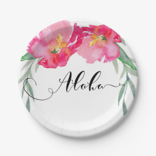Assiettes En Carton Fleur de vigne verte tropicale rose pour soirée Al