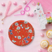 Assiettes En Carton Fleur d'été rouge brillant (Fête)