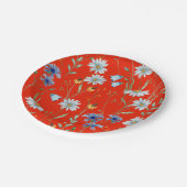 Assiettes En Carton Fleur d'été rouge brillant (Angle)