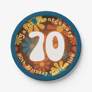 Assiettes En Carton Fleur d'Hippie rétro Puissance 70e anniversaire
