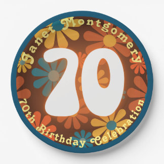 Assiettes En Carton Fleur d'Hippie rétro Puissance 70e anniversaire