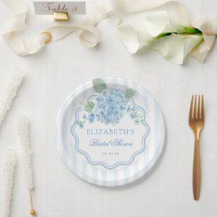 Assiettes En Carton Fleur d'hortensia bleue vintage élégante rayure on