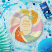 Assiettes En Carton Fleur d'onde Super rétro les années 70 Joyeux anni (Fête)