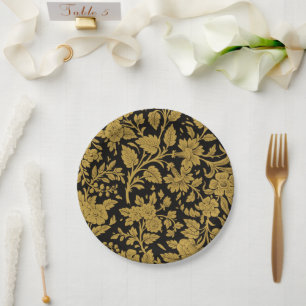 Assiettes En Carton Fleur d'or antique Motif noir de laque indienne