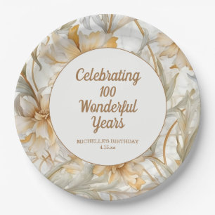 Assiettes En Carton Fleur dorée 100e anniversaire 