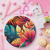 Assiettes En Carton Fleur hawaïenne motif tropical fleuri lumineux (Fête)