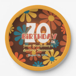 Assiettes En Carton Fleur hippie rétro 70e anniversaire