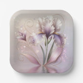 Assiettes En Carton Fleur Iris Avec Étapes Or (Recto)