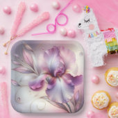 Assiettes En Carton Fleur Iris Avec Etch Or (Fête)