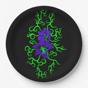 Assiettes En Carton Fleur Lily violette sur noir