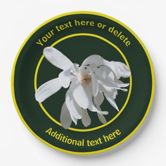 Assiettes En Carton Fleur Magnolia Blanche Nature Fête Personnalisée (Devant)