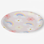 Assiettes En Carton Fleur marguerite Arc-en-ciel Plaque rose (Angle)