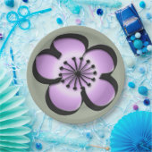 Assiettes En Carton Fleur moderne du milieu du siècle - violet, noir, (Fête)