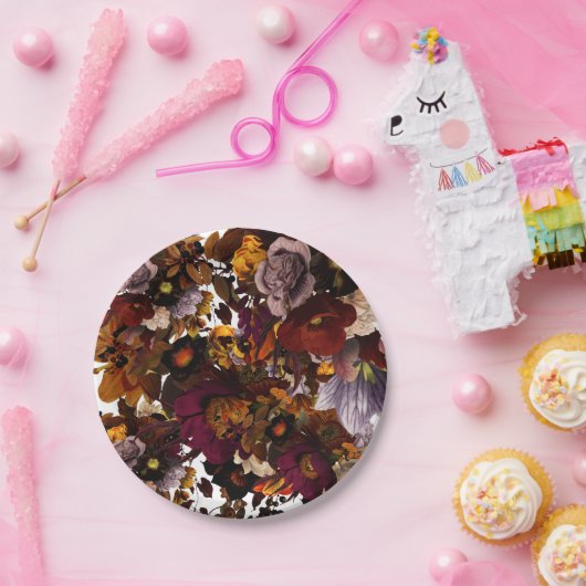 Assiettes En Carton Fleur Moody foncé (Fête)