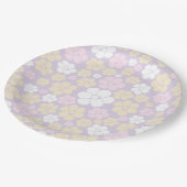 Assiettes En Carton Fleur Motif - Pastel rose, jaune et violet (Angle)