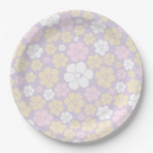 Assiettes En Carton Fleur Motif - Pastel rose, jaune et violet (Devant)