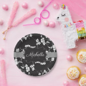 Assiettes En Carton Fleur noir et blanc (Fête)