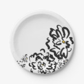 Assiettes En Carton Fleur noire et blanche simple (Devant)