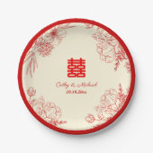 Assiettes En Carton Fleur orientale mariage rouge (Devant)