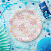Assiettes En Carton Fleur pastel rétro (4) (Fête)