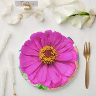 Assiettes En Carton Fleur pourpre Zinnia en fleur