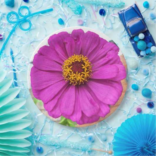 Assiettes En Carton Fleur pourpre Zinnia en fleur (Fête)