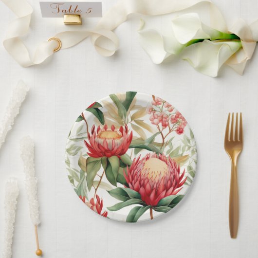 Assiettes En Carton Fleur Protea autochtone australienne II (Mariage)