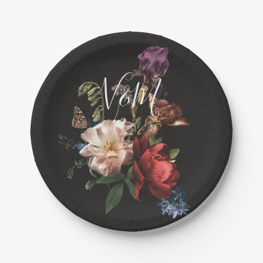 Assiettes En Carton Fleur Rembrandt foncé et moody (Devant)