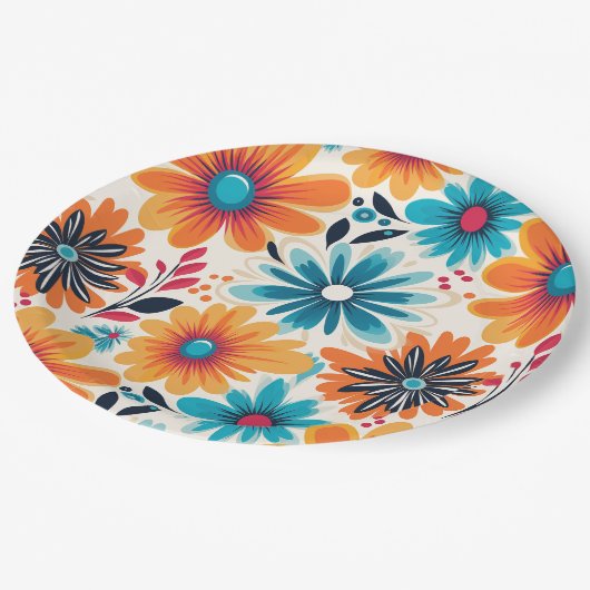Assiettes En Carton Fleur Retro Boho (Angle)
