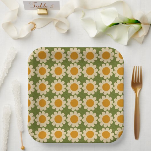 Assiettes En Carton Fleur Retro Daisy Spring (Mariage)