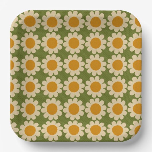 Assiettes En Carton Fleur Retro Daisy Spring (Recto)