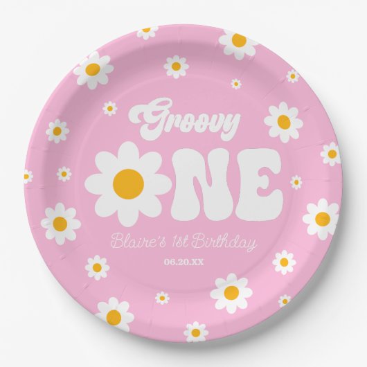 Assiettes En Carton Fleur Retro Daisy Super Un 1er anniversaire (Devant)