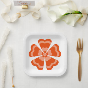 Assiettes En Carton Fleur Rétro de Style Orange