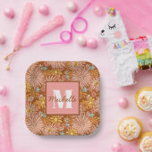 Assiettes En Carton Fleur rétro été | Plaques de papier monogramme (Fête)