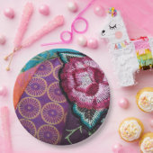 Assiettes En Carton Fleur rose brodée look boho violet (Fête)