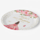 Assiettes En Carton Fleur rose Brunette Coiffeuse Fille Anniversaire (Angle)