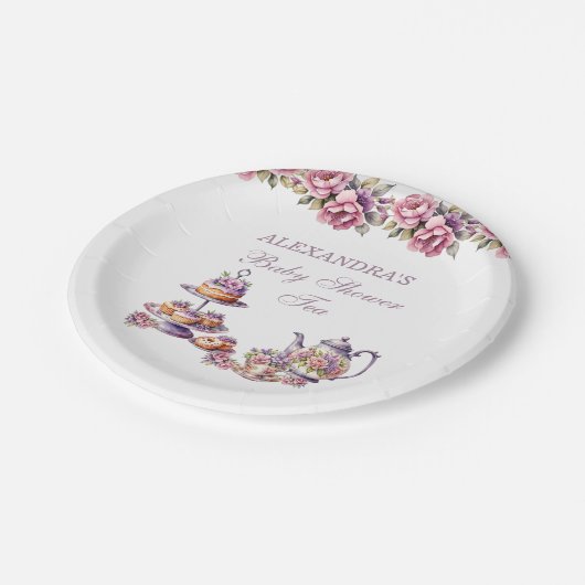 Assiettes En Carton Fleur rose Lilac Tea Party Baby Girl Douche (Angle)