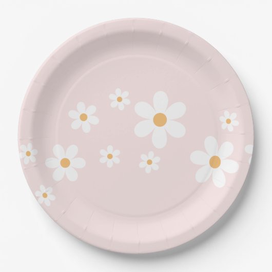 Assiettes En Carton Fleur rose pâle rétro (Devant)