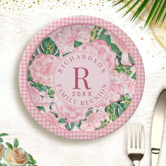 Assiettes En Carton Fleur rose Personnalisée Réunion de famille