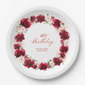 Assiettes En Carton Fleur rose rouge personnalisée 60e fête d'annivers (Devant)
